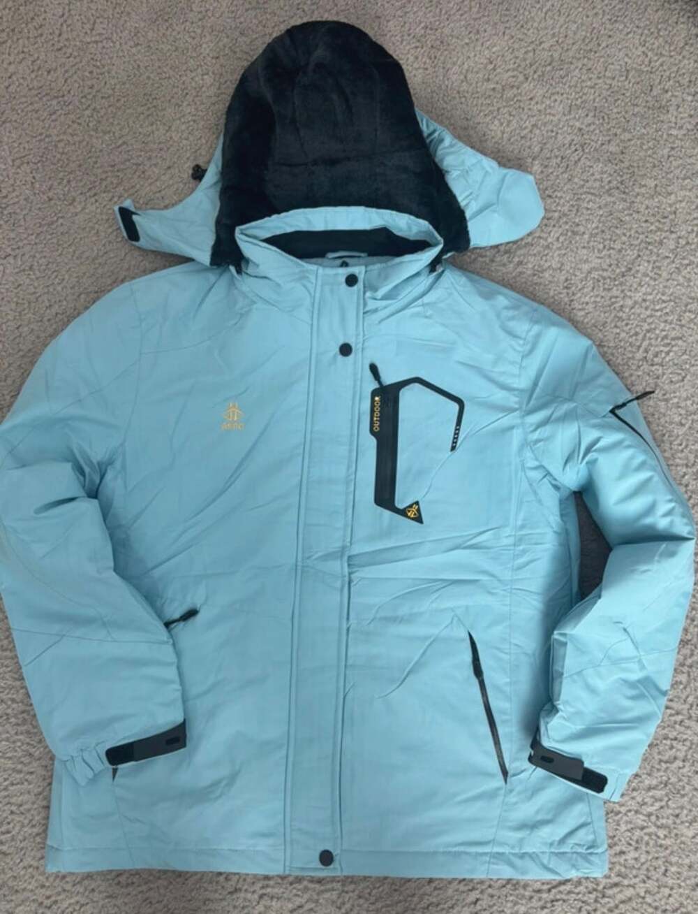 ASPO Ski Jacket Size L Light Blue Waterproof Hooded Winter Coat